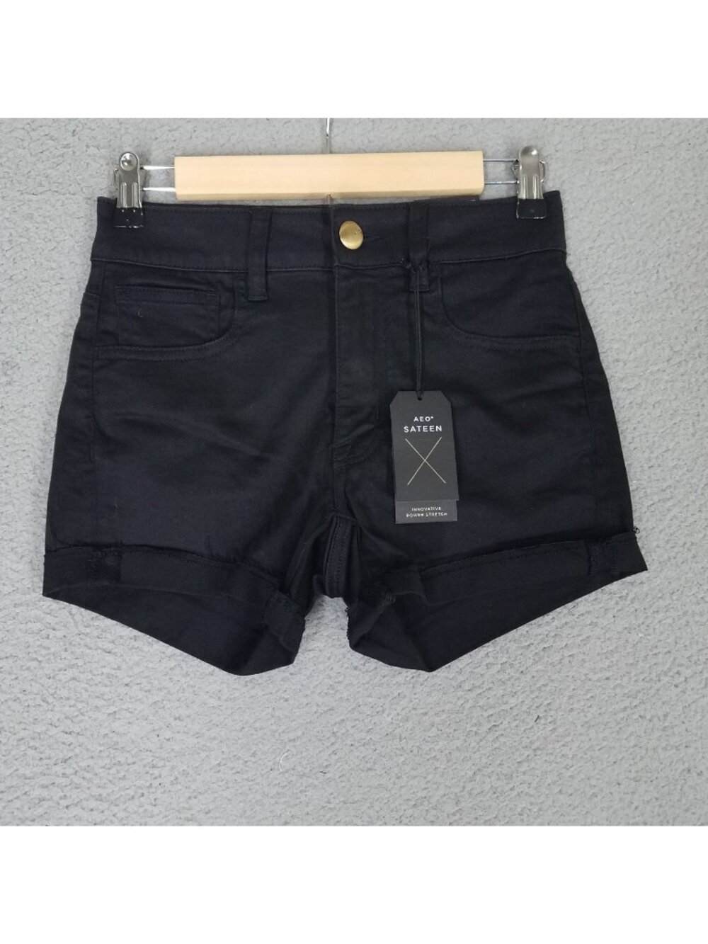 NEW American Eagle Hi-Rise Shortie Jean Shorts Women's 2 Stretch Black 3" Casual
